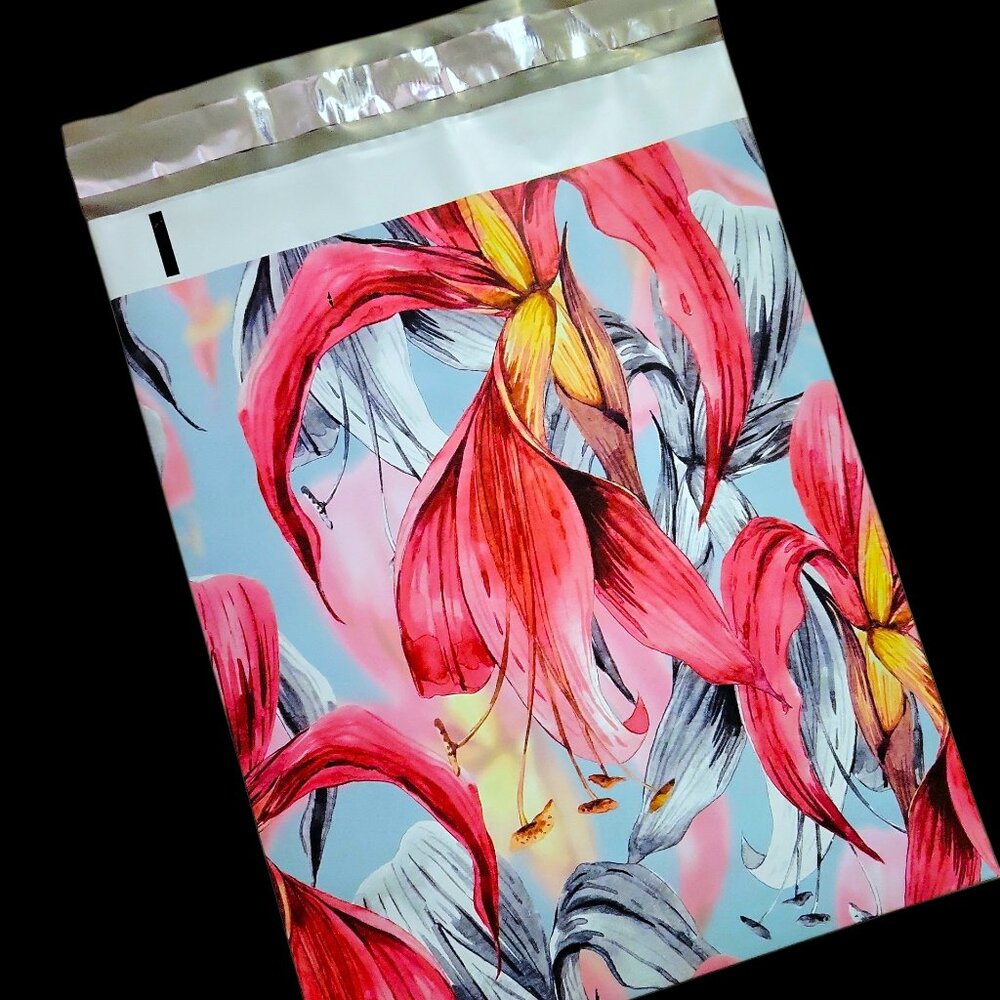 🔥(10) Gorgeous Poly Mailers 10x13" Red Tropical Floral Mailing Shipping Bags